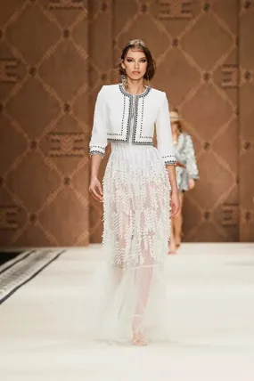 ELISABETTA FRANCHI Giacca corta in tweed ricamato